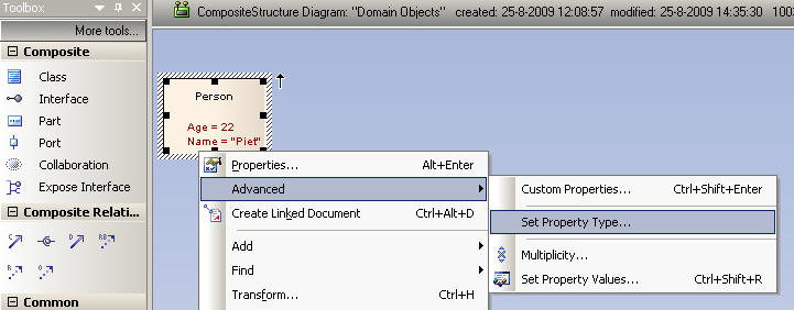 Modeling an Object instance in a Composite Structure diagram.